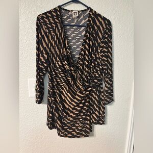 Anne Klein Black and Tan Asymmetrical Dress mini or blouse XL